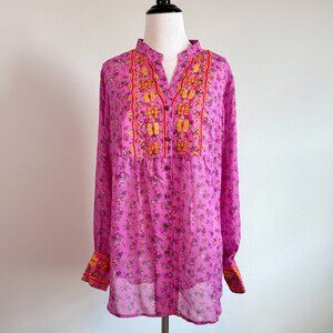 Ivy Jane Button Up Floral Long Sleeve Blouse Size M
